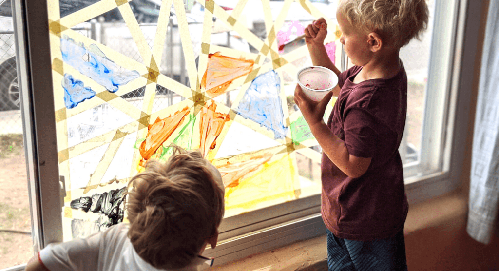 stained glass window, homemade chalk