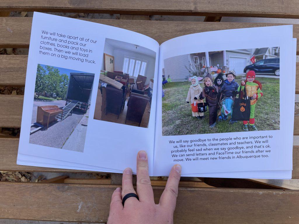 Homemade moving books to help kids transition